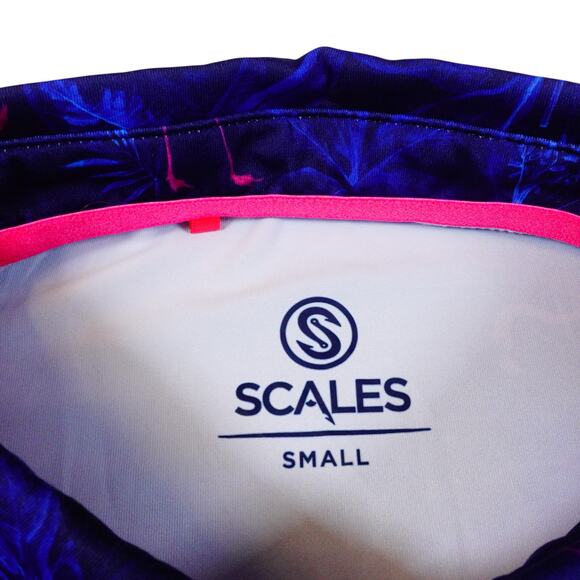 Scales Golf Polo Mens Blue Flamingo Palm Trees Tropical Bear Lakes Shirt Small - Picture 4 of 7